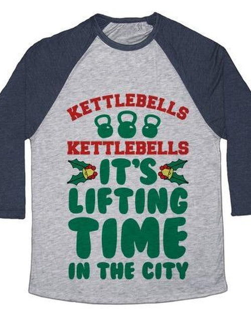 Load image into Gallery viewer, KETTLEBELLS KETTLEBELLS IT&#39;S LIFTING TIME in the CITY UNISEX TRI-BLEND BASEBALL TEE
