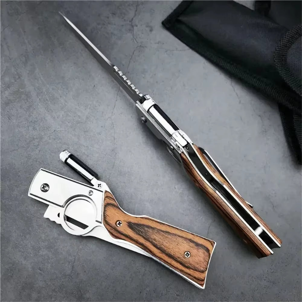 AK47 Tactical Folding Knife – Multi-Purpose Survival Blade with LED Light & Nylon Sheath