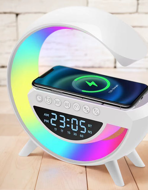 Load image into Gallery viewer, Glowsound Bluetooth Speaker &amp; Wireless Charger – 13 Light Modes, Alarm Clock &amp; G-Shaped Lamp for Home &amp; Office
