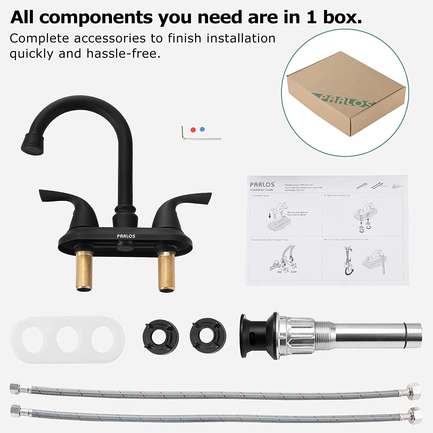 2-Handle Bathroom Faucet with Metal Drain Assembly & Supply Lines NSF Cupc Certified, Matte Black, 1359104