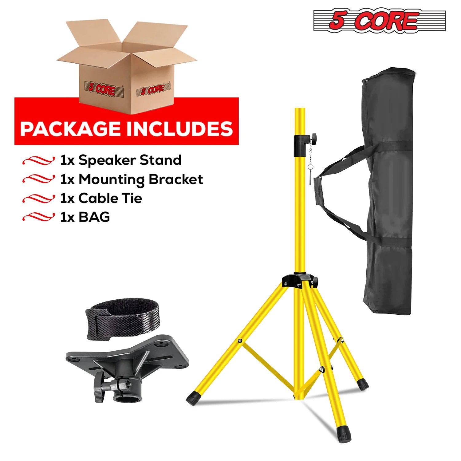 5Core Speaker Stand Tripod Tall Adjustable 72 Inch DJ Pole Mount Studio Monitor Stands Yellow 1 PK