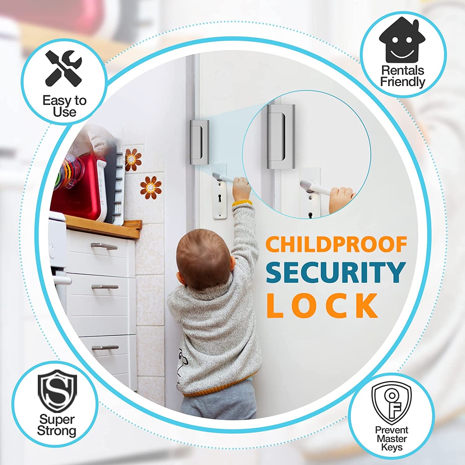 Home Security Door Reinforcement Lock - Upgraded Safety Childproof Locks Hardware for Inward Swinging Door , Extra Night Add a inside Withstands 800Lbs Deadbolt Latch , Guard Bedroom Patio