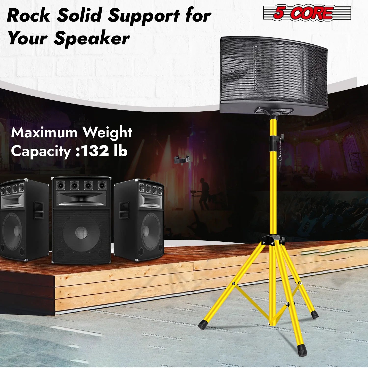 5Core Speaker Stand Tripod Tall Adjustable 72 Inch DJ Pole Mount Studio Monitor Stands Yellow 1 PK