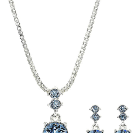 Nine West Women's Boxed Necklace/Pierced Earrings Set, Silver/Blue, One Size