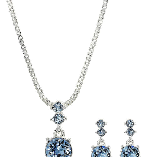 Nine West Women's Boxed Necklace/Pierced Earrings Set, Silver/Blue, One Size