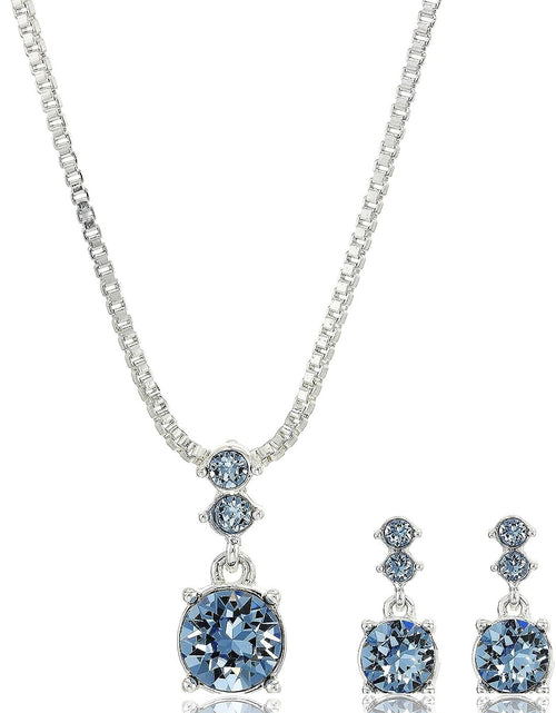 Load image into Gallery viewer, Nine West Women&#39;s Boxed Necklace/Pierced Earrings Set, Silver/Blue, One Size
