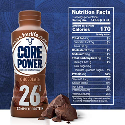 Core Power Protein Shake, Chocolate, 26g Bottle, 14oz, 12 Pack