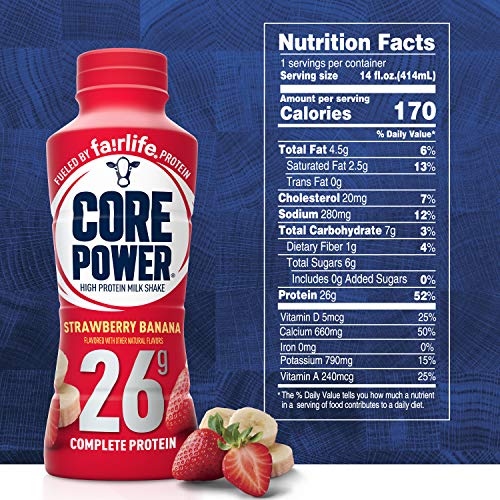 Core Power Protein Shake, Chocolate, 26g Bottle, 14oz, 12 Pack