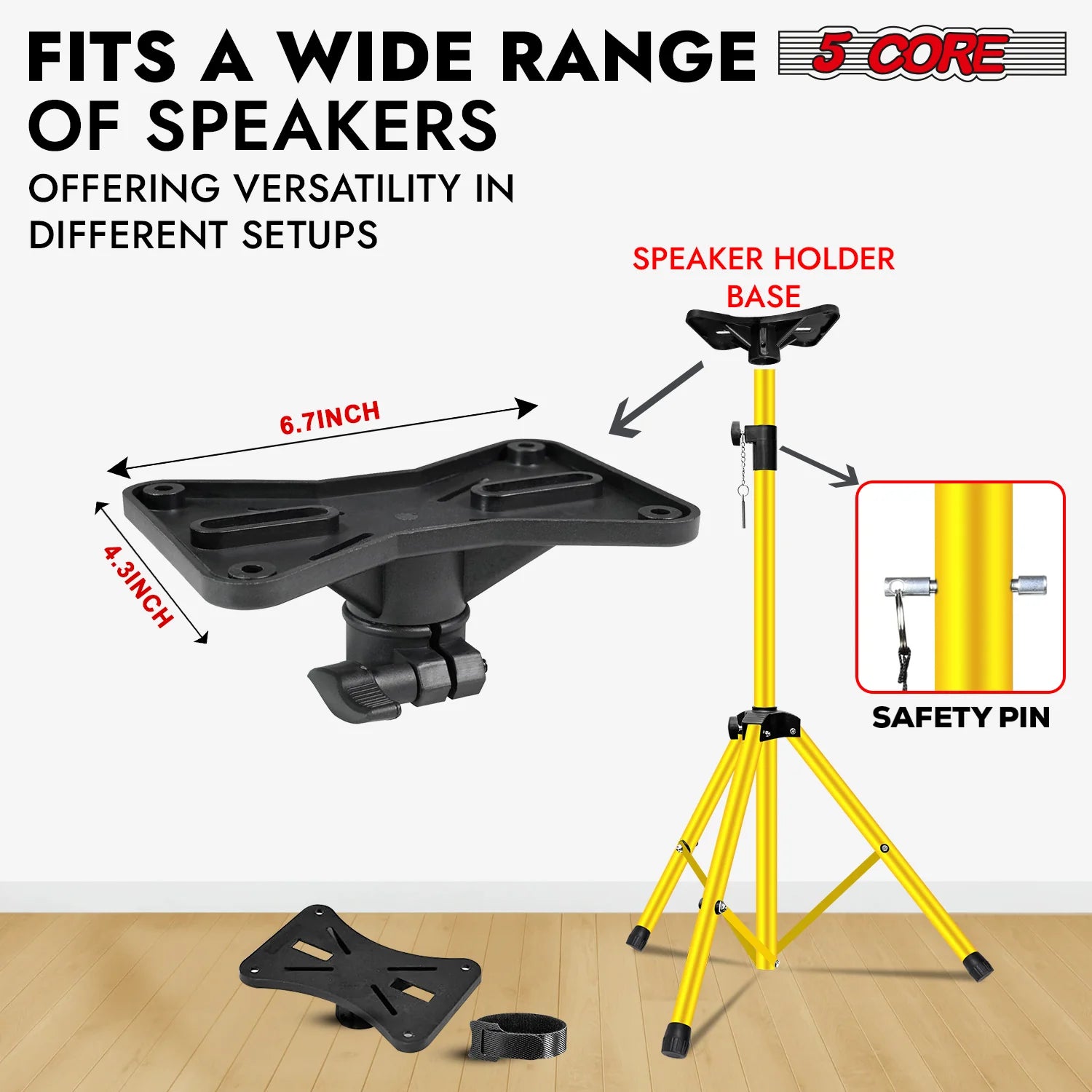 5Core Speaker Stand Tripod Tall Adjustable 72 Inch DJ Pole Mount Studio Monitor Stands Yellow 1 PK