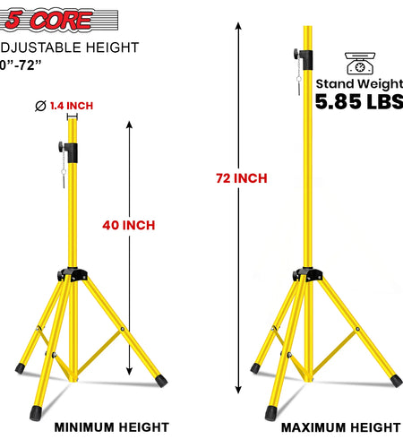 5Core Speaker Stand Tripod Tall Adjustable 72 Inch DJ Pole Mount Studio Monitor Stands Yellow 1 PK