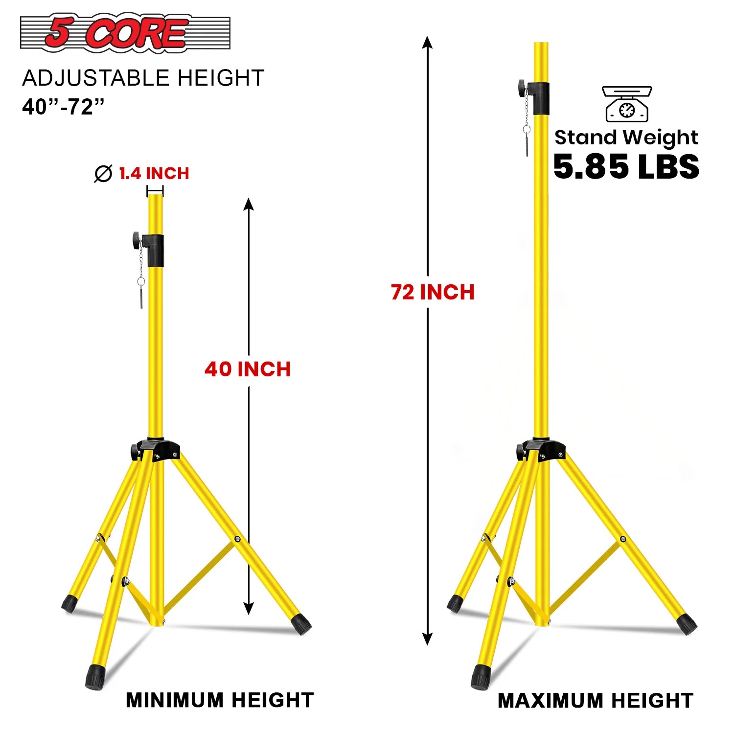 5Core Speaker Stand Tripod Tall Adjustable 72 Inch DJ Pole Mount Studio Monitor Stands Yellow 1 PK
