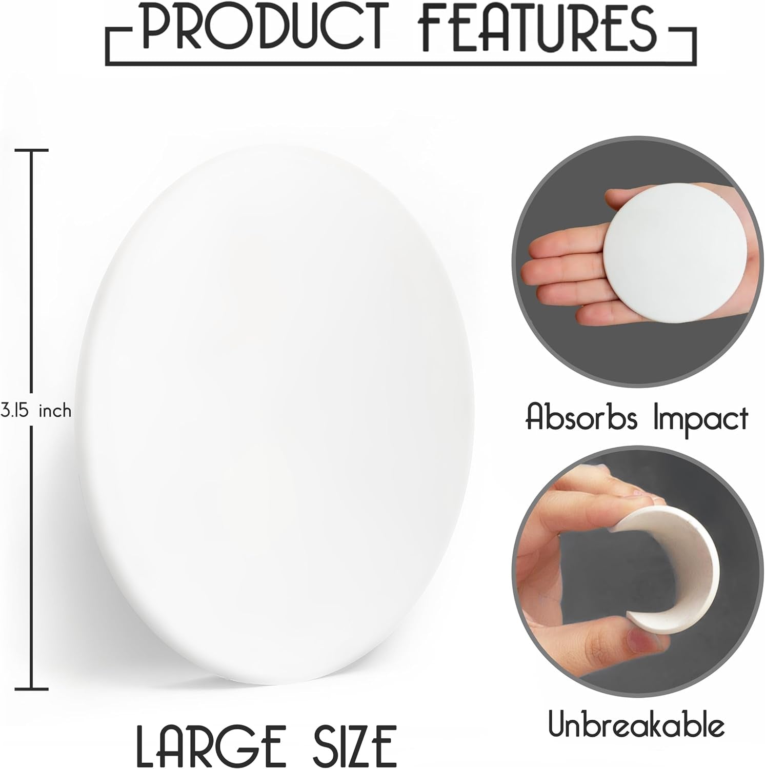 Door Stoppers - Large 3.15" (4 PCS) - Door Stoppers for Wall with Strong Back Adhesive - Quiet and Shock Absorbent Silicone Wall Protectors from Door Knobs - Protects Every Wall Surface