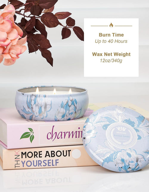 Load image into Gallery viewer, M&amp;SENSE Soy Scented Candles for Home 12oz, 3 Wick Highly Scented 40 Hours Long Lasting, Pomegranate Scented Portable Tin Candles for Travel, Spa, Bath, Yoga
