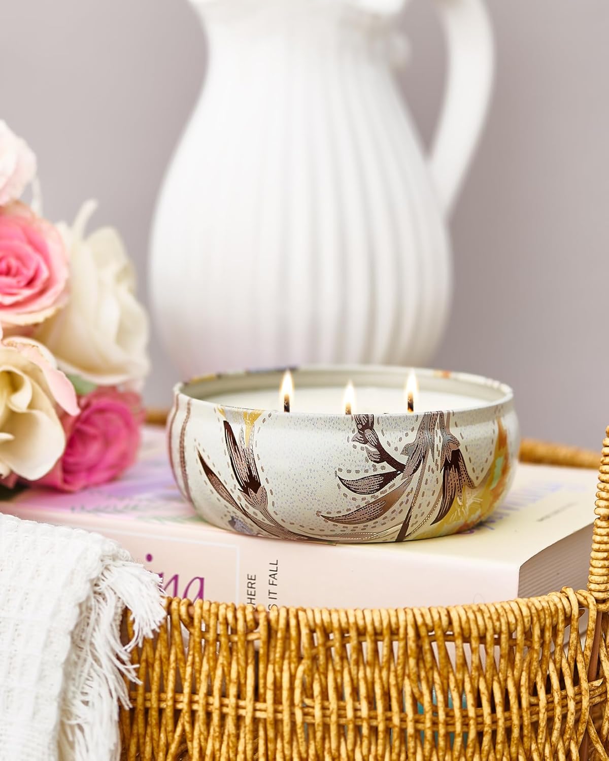 M&SENSE Soy Scented Candles for Home 12oz, 3 Wick Highly Scented 40 Hours Long Lasting, Pomegranate Scented Portable Tin Candles for Travel, Spa, Bath, Yoga