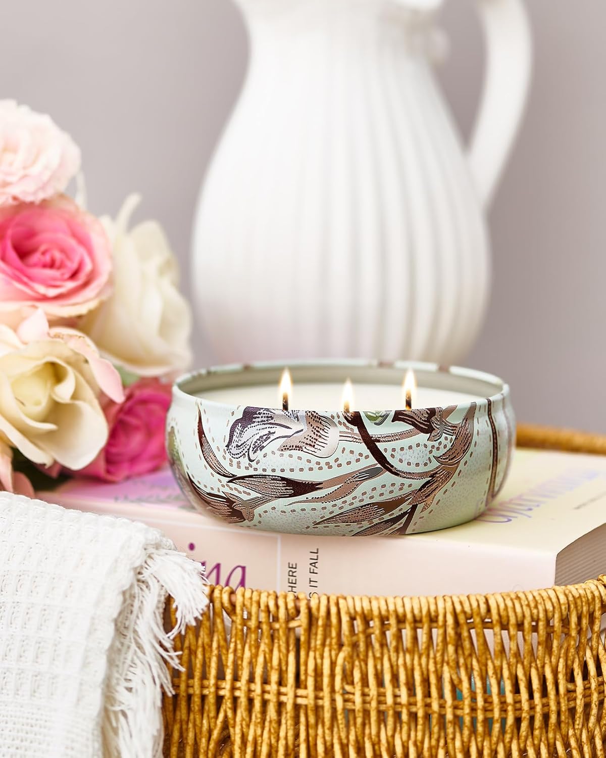 M&SENSE Soy Scented Candles for Home 12oz, 3 Wick Highly Scented 40 Hours Long Lasting, Pomegranate Scented Portable Tin Candles for Travel, Spa, Bath, Yoga