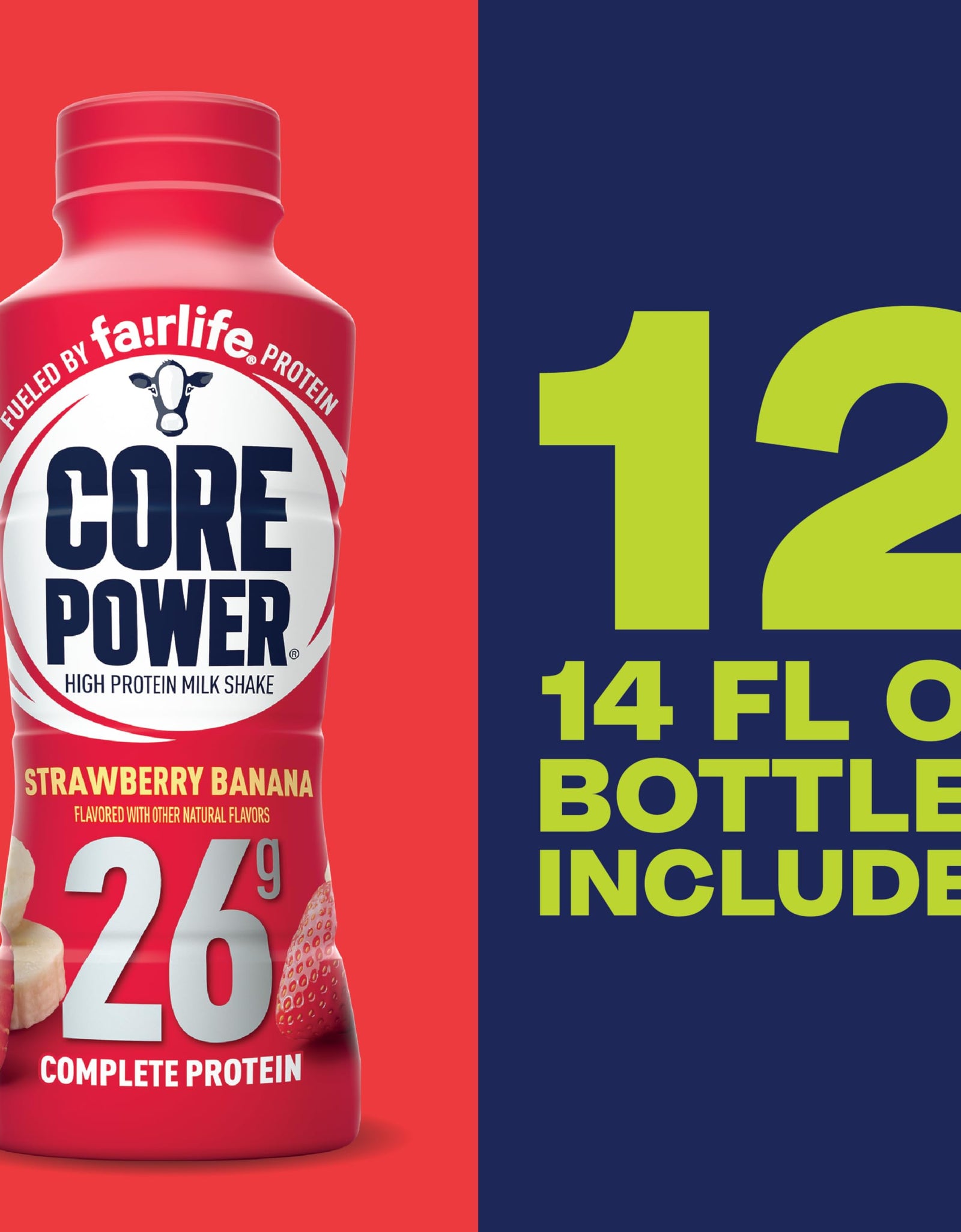 Core Power Protein Shake, Chocolate, 26g Bottle, 14oz, 12 Pack
