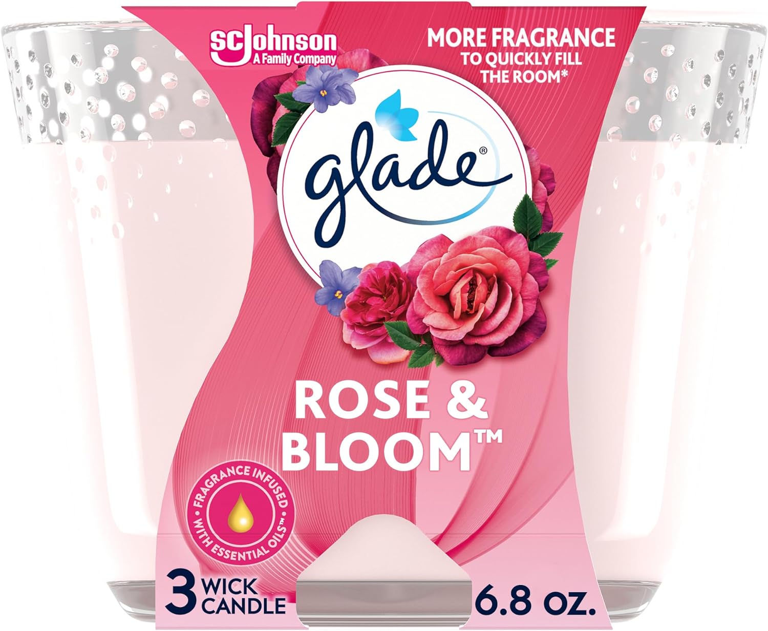 Glade Scented 3-Wick Candle Jar, Coastal Sunshine Citrus, Fragrance Infused with Essential Oils, 6.8 oz