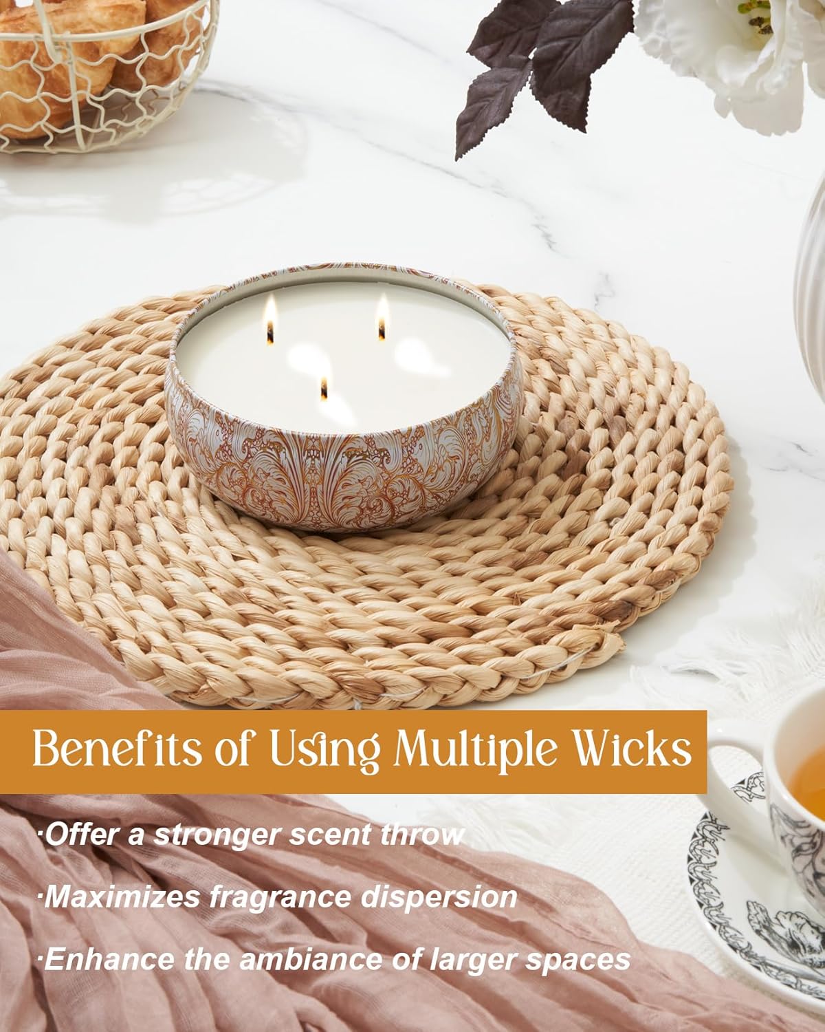 M&SENSE Soy Scented Candles for Home 12oz, 3 Wick Highly Scented 40 Hours Long Lasting, Pomegranate Scented Portable Tin Candles for Travel, Spa, Bath, Yoga