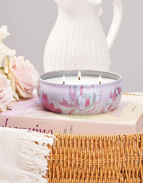 Load image into Gallery viewer, M&amp;SENSE Soy Scented Candles for Home 12oz, 3 Wick Highly Scented 40 Hours Long Lasting, Pomegranate Scented Portable Tin Candles for Travel, Spa, Bath, Yoga
