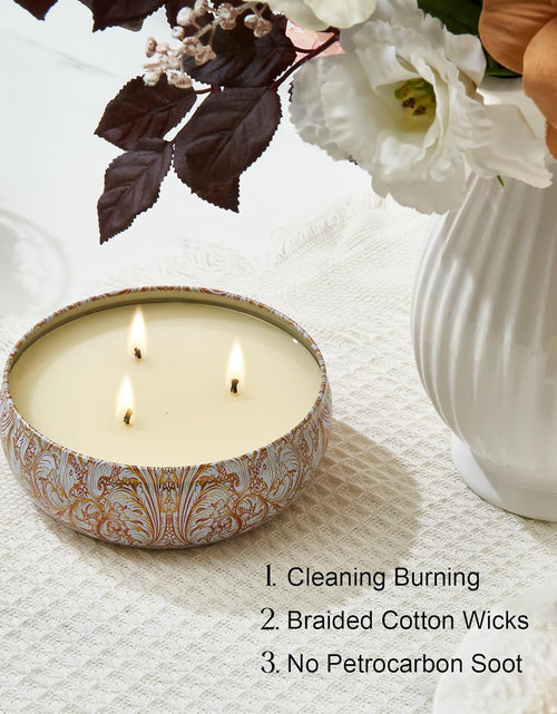 Load image into Gallery viewer, M&amp;SENSE Soy Scented Candles for Home 12oz, 3 Wick Highly Scented 40 Hours Long Lasting, Pomegranate Scented Portable Tin Candles for Travel, Spa, Bath, Yoga
