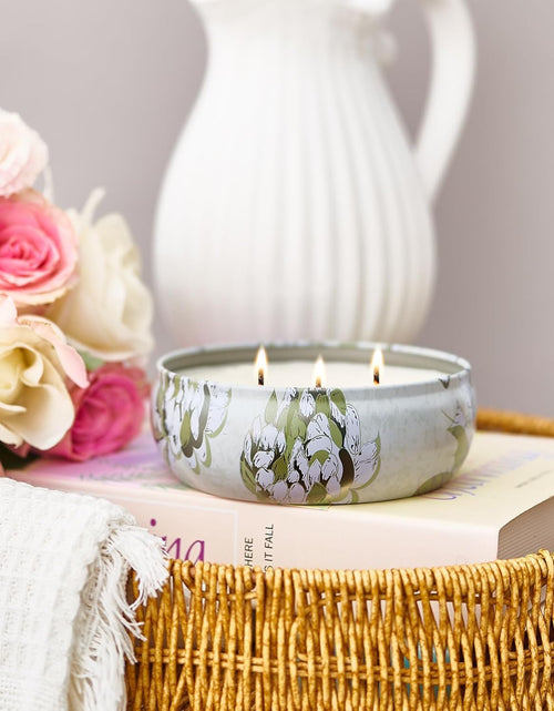 Load image into Gallery viewer, M&amp;SENSE Soy Scented Candles for Home 12oz, 3 Wick Highly Scented 40 Hours Long Lasting, Pomegranate Scented Portable Tin Candles for Travel, Spa, Bath, Yoga
