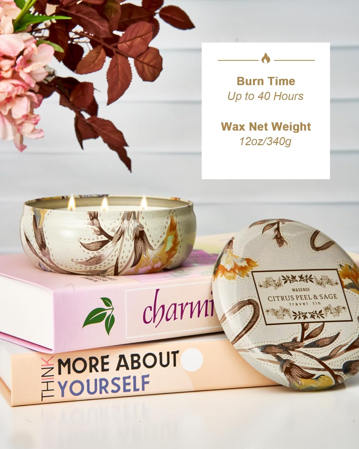 M&SENSE Soy Scented Candles for Home 12oz, 3 Wick Highly Scented 40 Hours Long Lasting, Pomegranate Scented Portable Tin Candles for Travel, Spa, Bath, Yoga