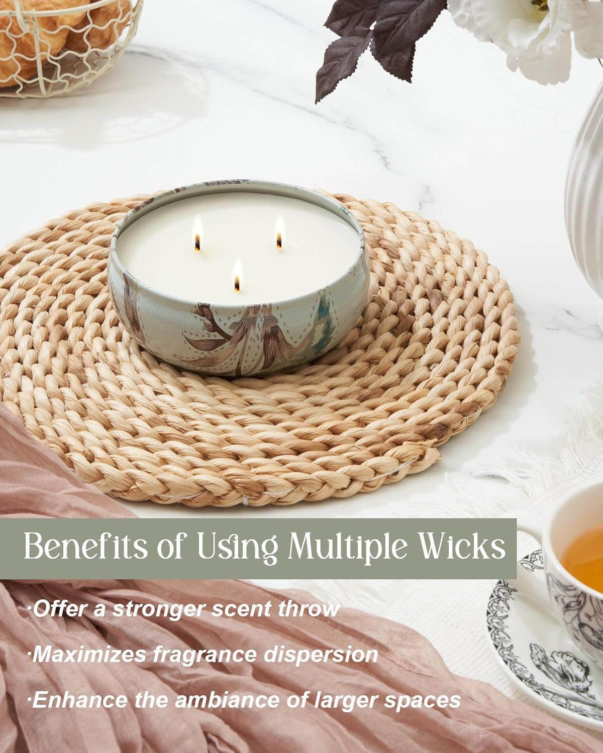 M&SENSE Soy Scented Candles for Home 12oz, 3 Wick Highly Scented 40 Hours Long Lasting, Pomegranate Scented Portable Tin Candles for Travel, Spa, Bath, Yoga