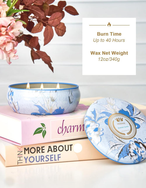 Load image into Gallery viewer, M&amp;SENSE Soy Scented Candles for Home 12oz, 3 Wick Highly Scented 40 Hours Long Lasting, Pomegranate Scented Portable Tin Candles for Travel, Spa, Bath, Yoga
