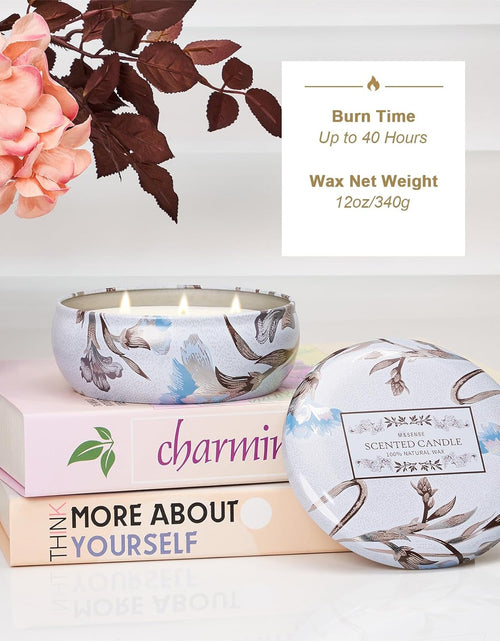 Load image into Gallery viewer, M&amp;SENSE Soy Scented Candles for Home 12oz, 3 Wick Highly Scented 40 Hours Long Lasting, Pomegranate Scented Portable Tin Candles for Travel, Spa, Bath, Yoga
