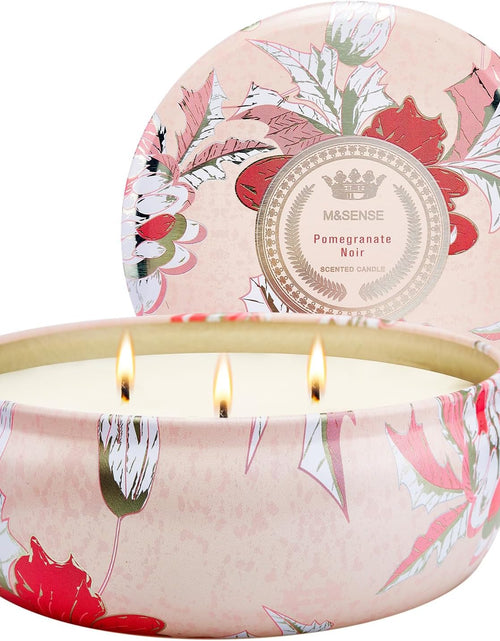 Load image into Gallery viewer, M&amp;SENSE Soy Scented Candles for Home 12oz, 3 Wick Highly Scented 40 Hours Long Lasting, Pomegranate Scented Portable Tin Candles for Travel, Spa, Bath, Yoga
