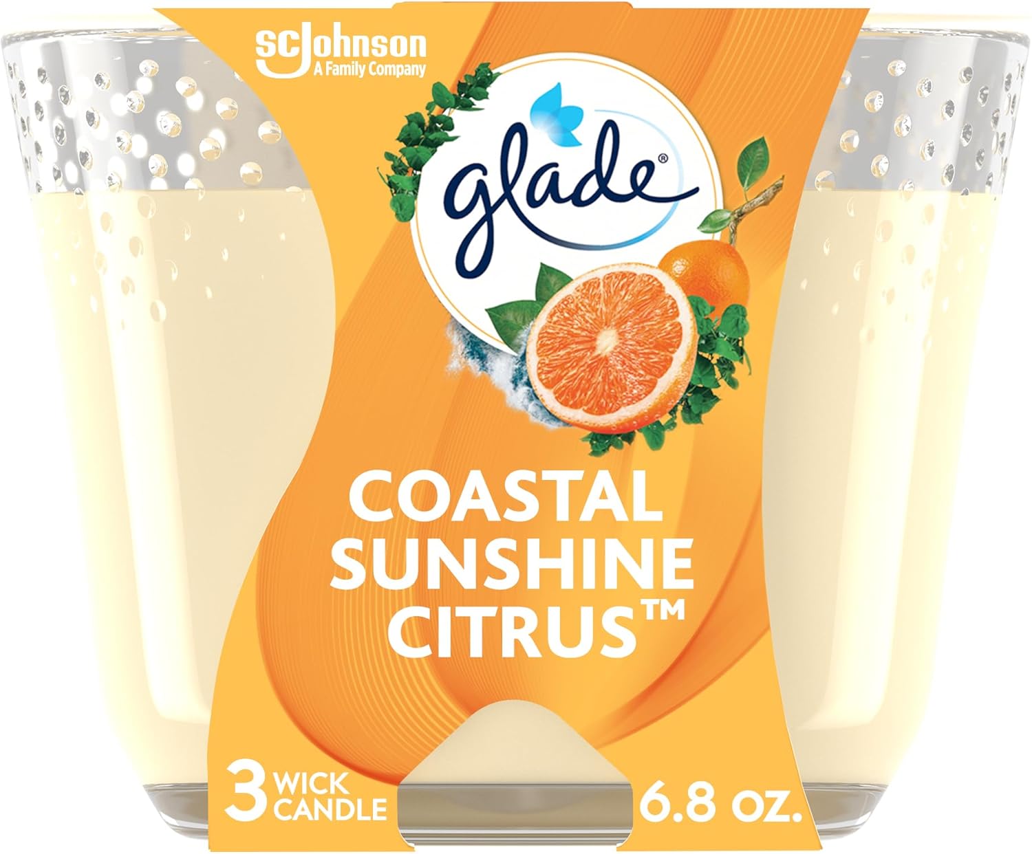 Glade Scented 3-Wick Candle Jar, Coastal Sunshine Citrus, Fragrance Infused with Essential Oils, 6.8 oz