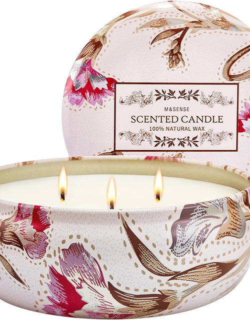 Load image into Gallery viewer, M&amp;SENSE Soy Scented Candles for Home 12oz, 3 Wick Highly Scented 40 Hours Long Lasting, Pomegranate Scented Portable Tin Candles for Travel, Spa, Bath, Yoga
