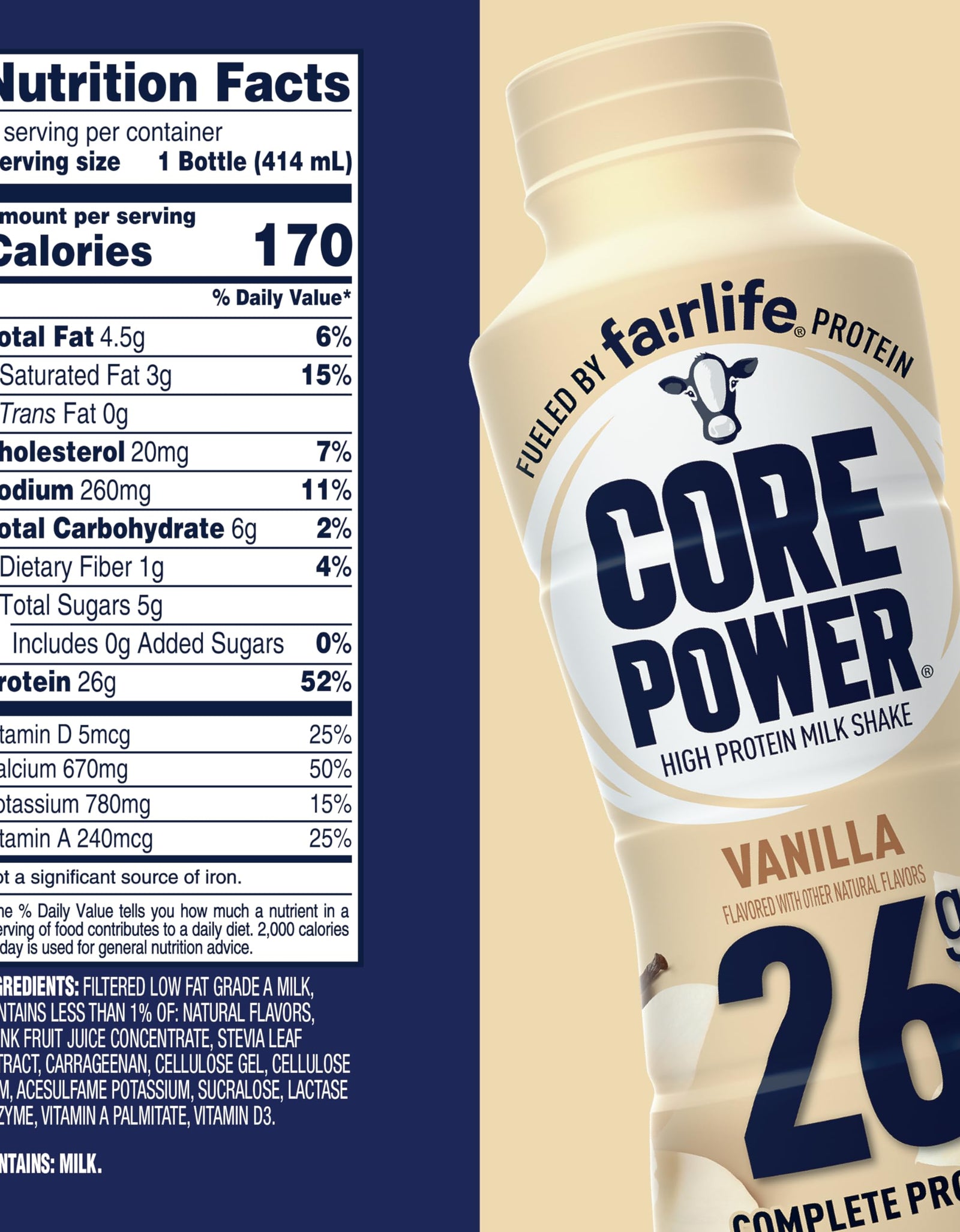 Core Power Protein Shake, Chocolate, 26g Bottle, 14oz, 12 Pack