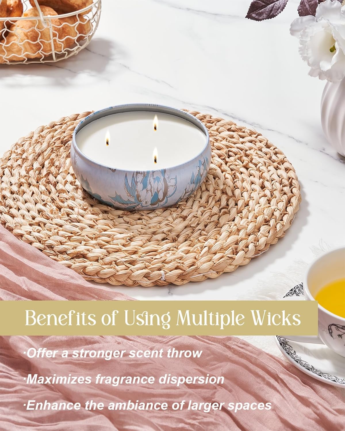 M&SENSE Soy Scented Candles for Home 12oz, 3 Wick Highly Scented 40 Hours Long Lasting, Pomegranate Scented Portable Tin Candles for Travel, Spa, Bath, Yoga