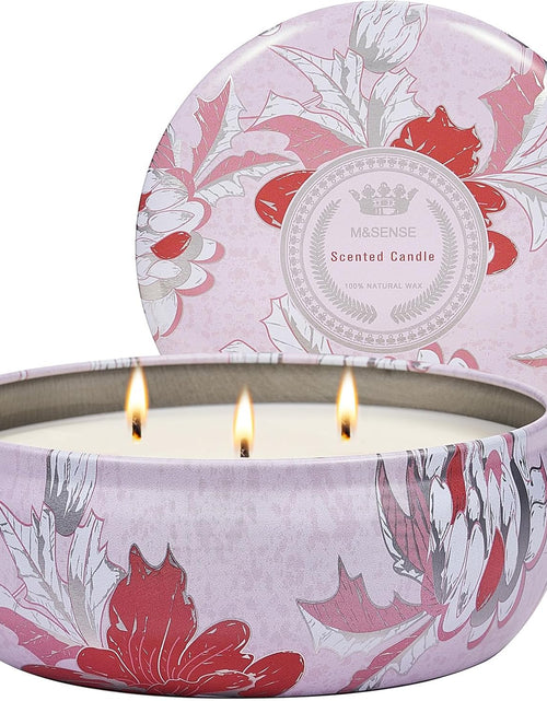 Load image into Gallery viewer, M&amp;SENSE Soy Scented Candles for Home 12oz, 3 Wick Highly Scented 40 Hours Long Lasting, Pomegranate Scented Portable Tin Candles for Travel, Spa, Bath, Yoga
