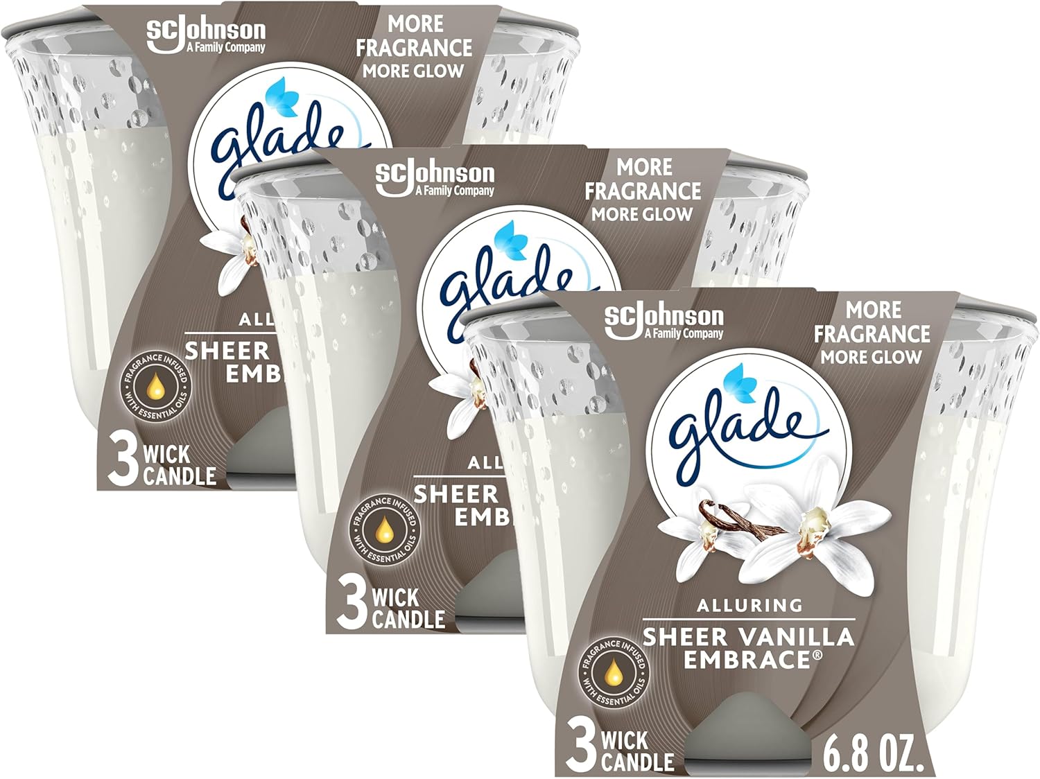 Glade Scented 3-Wick Candle Jar, Coastal Sunshine Citrus, Fragrance Infused with Essential Oils, 6.8 oz