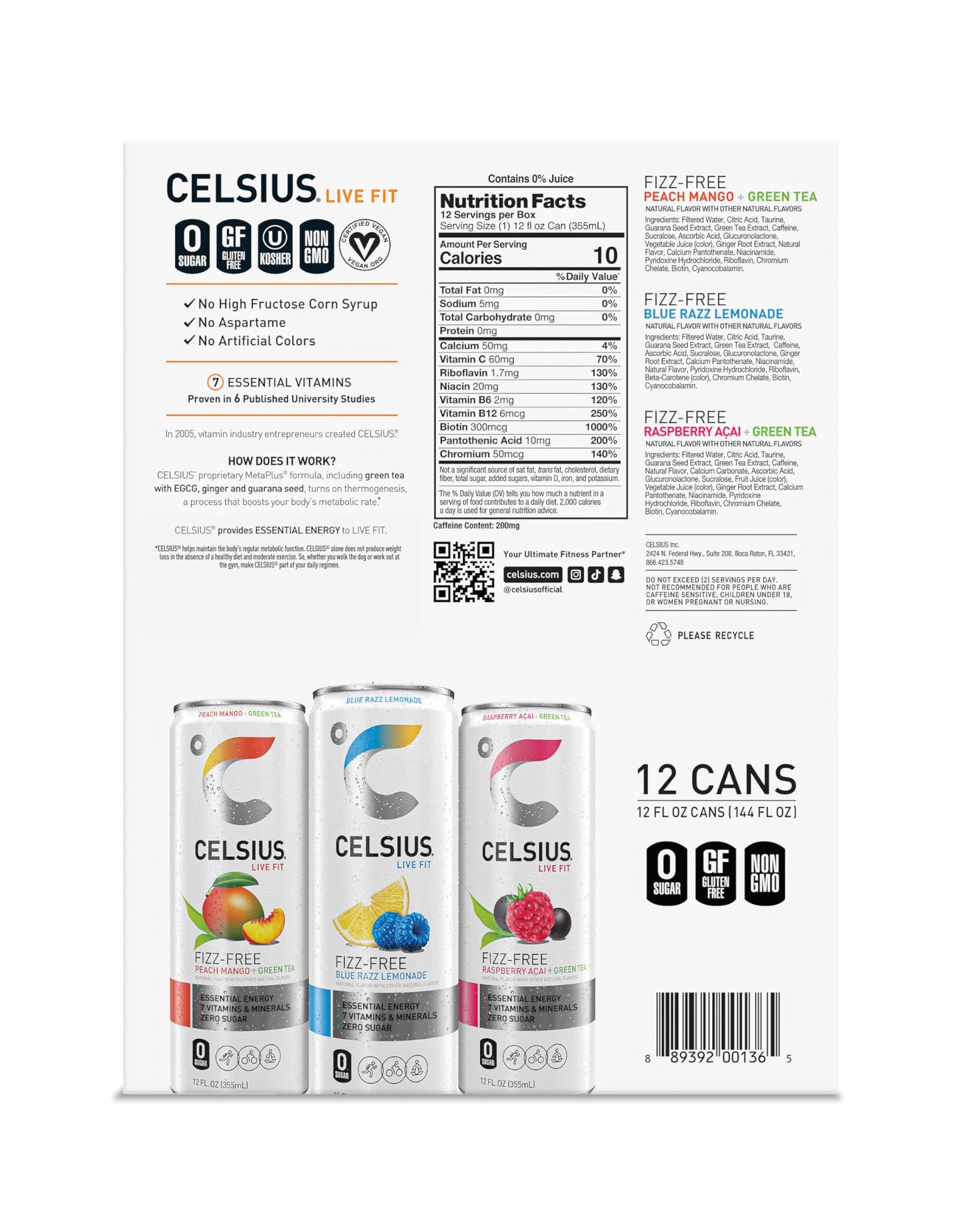 CELSIUS Assorted Flavors Official Variety Pack, Functional Essential Energy Drinks, 12 Fl Oz (Pack of 12)