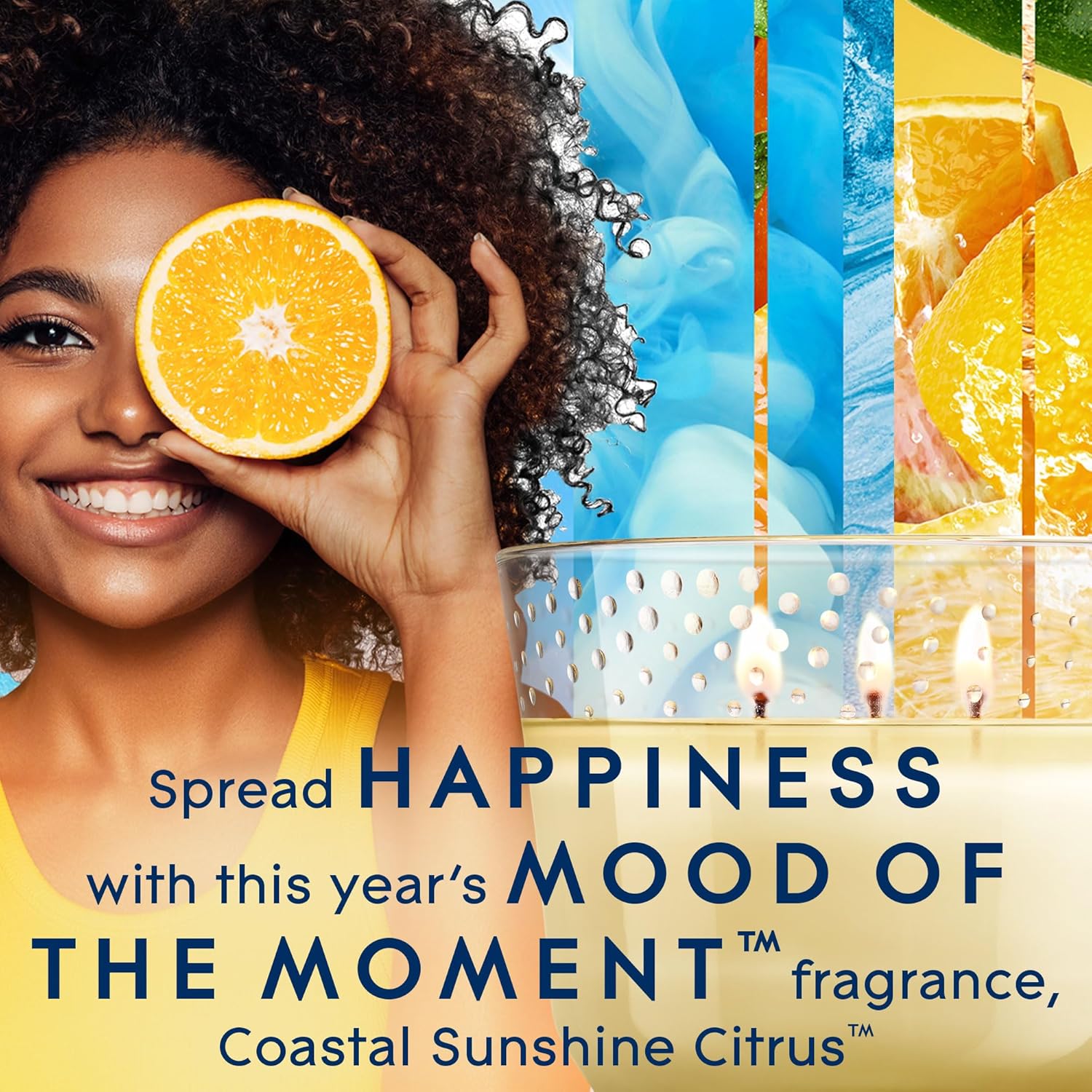 Glade Scented 3-Wick Candle Jar, Coastal Sunshine Citrus, Fragrance Infused with Essential Oils, 6.8 oz
