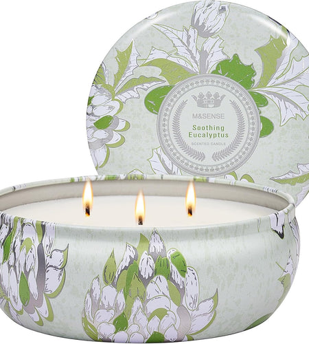 M&SENSE Soy Scented Candles for Home 12oz, 3 Wick Highly Scented 40 Hours Long Lasting, Pomegranate Scented Portable Tin Candles for Travel, Spa, Bath, Yoga