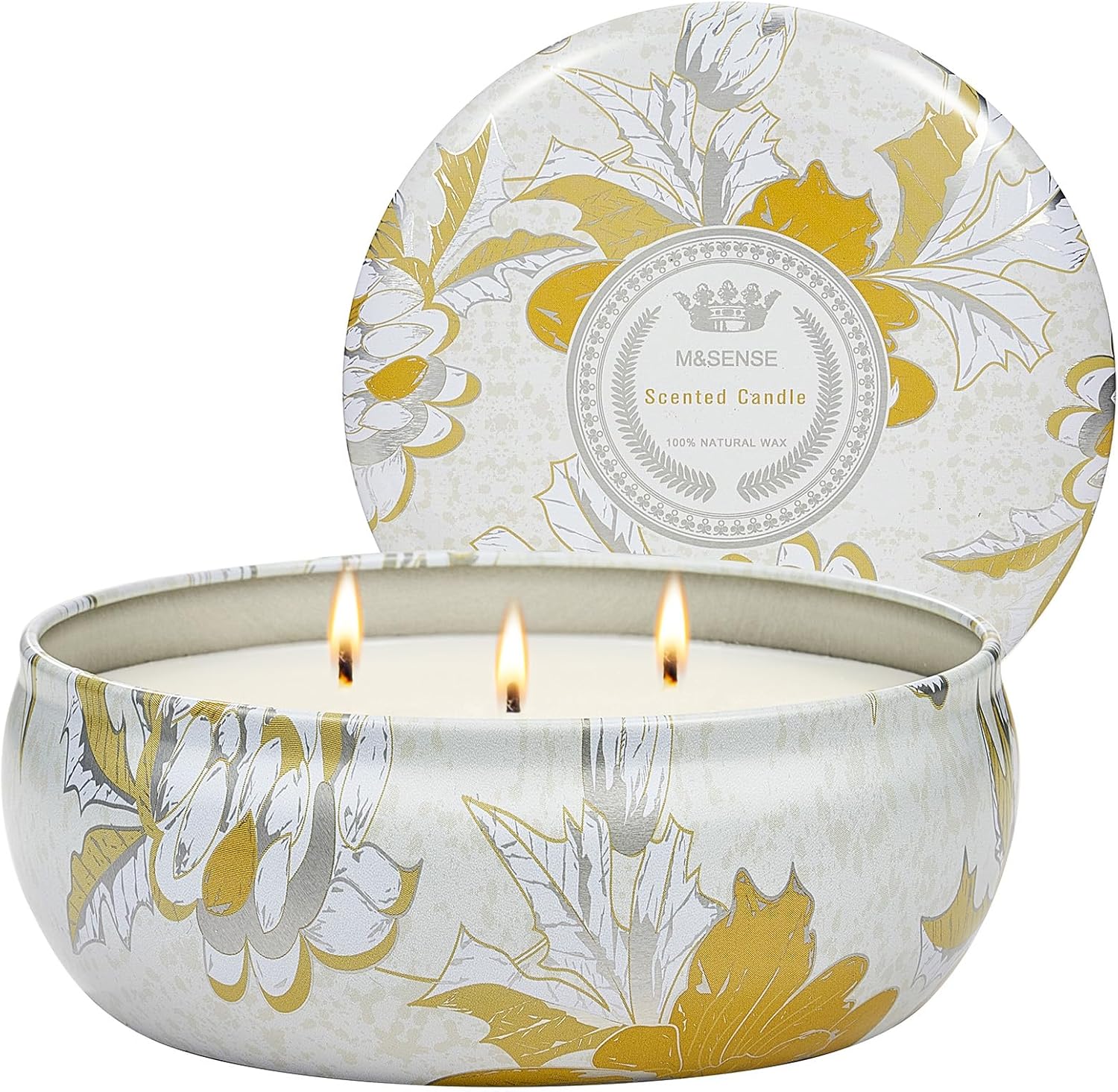 M&SENSE Soy Scented Candles for Home 12oz, 3 Wick Highly Scented 40 Hours Long Lasting, Pomegranate Scented Portable Tin Candles for Travel, Spa, Bath, Yoga