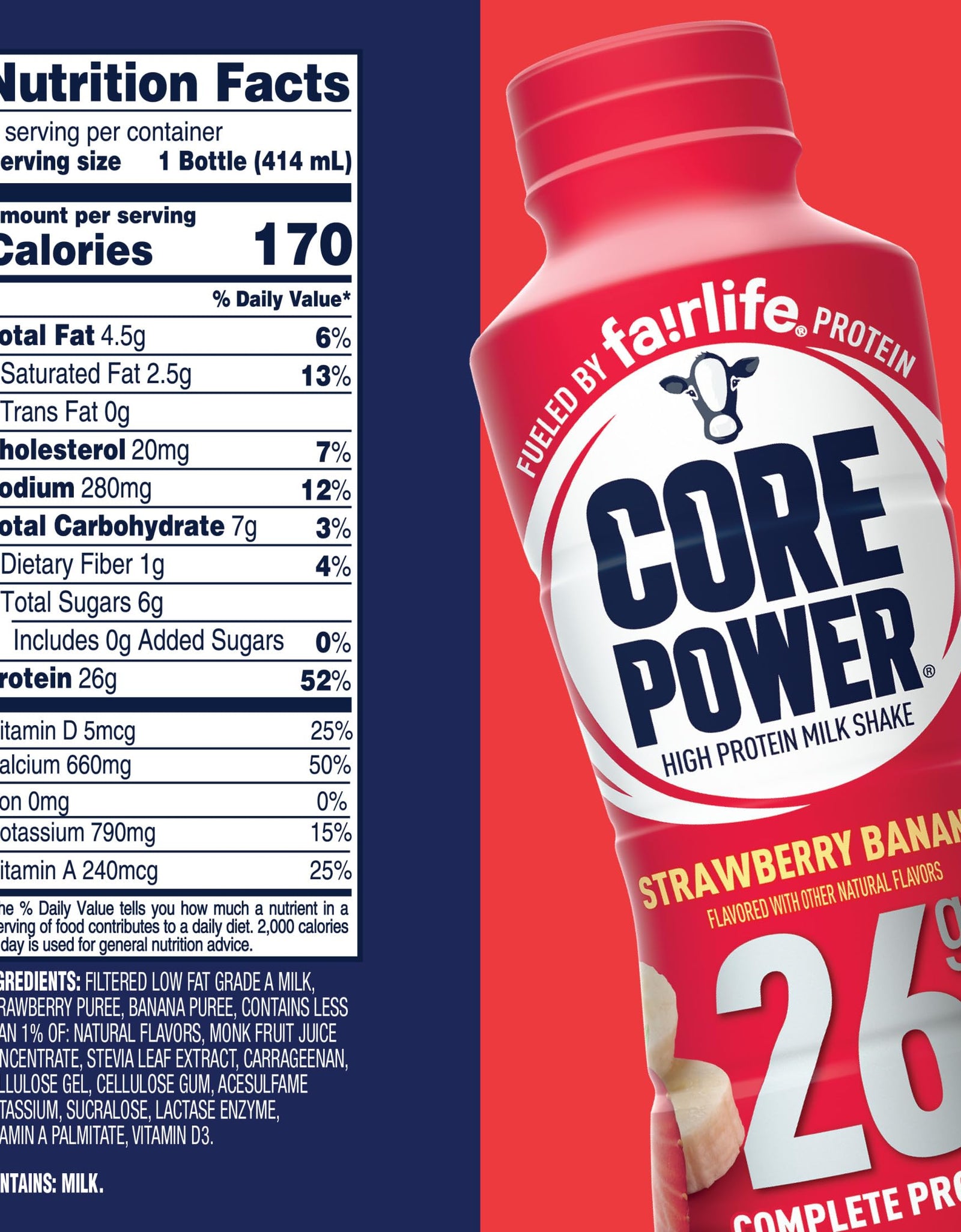 Core Power Protein Shake, Chocolate, 26g Bottle, 14oz, 12 Pack