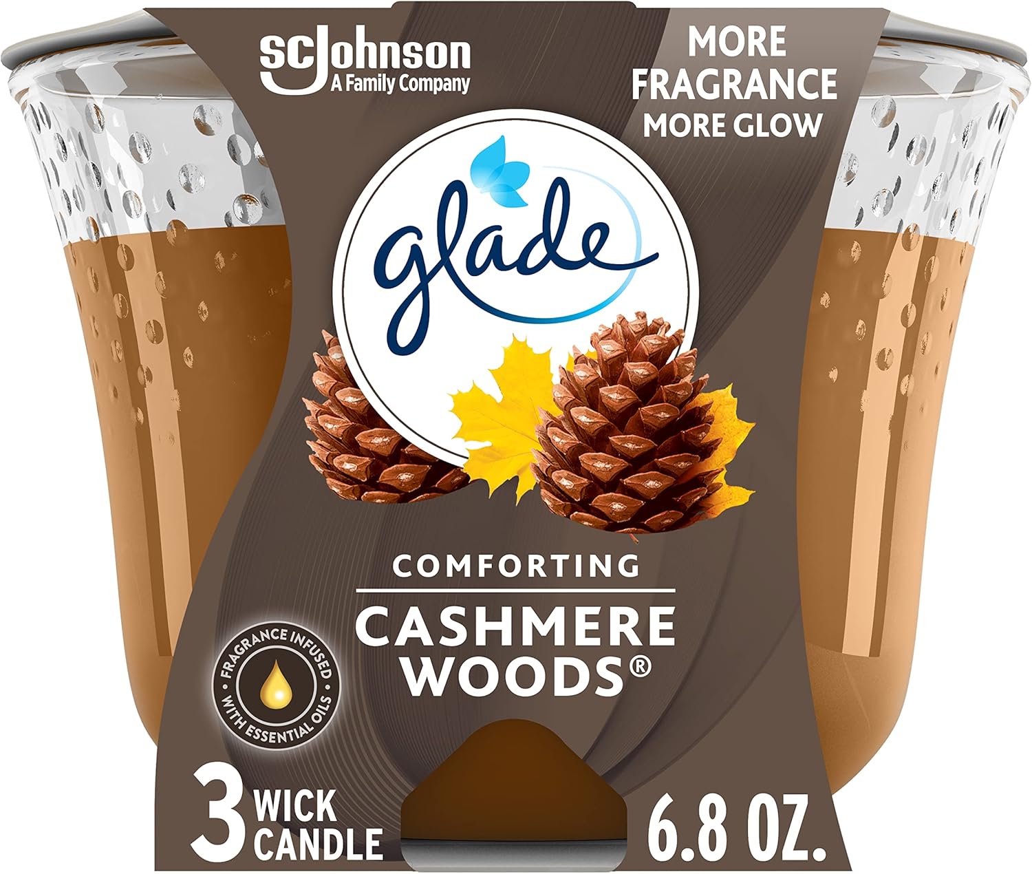 Glade Scented 3-Wick Candle Jar, Coastal Sunshine Citrus, Fragrance Infused with Essential Oils, 6.8 oz