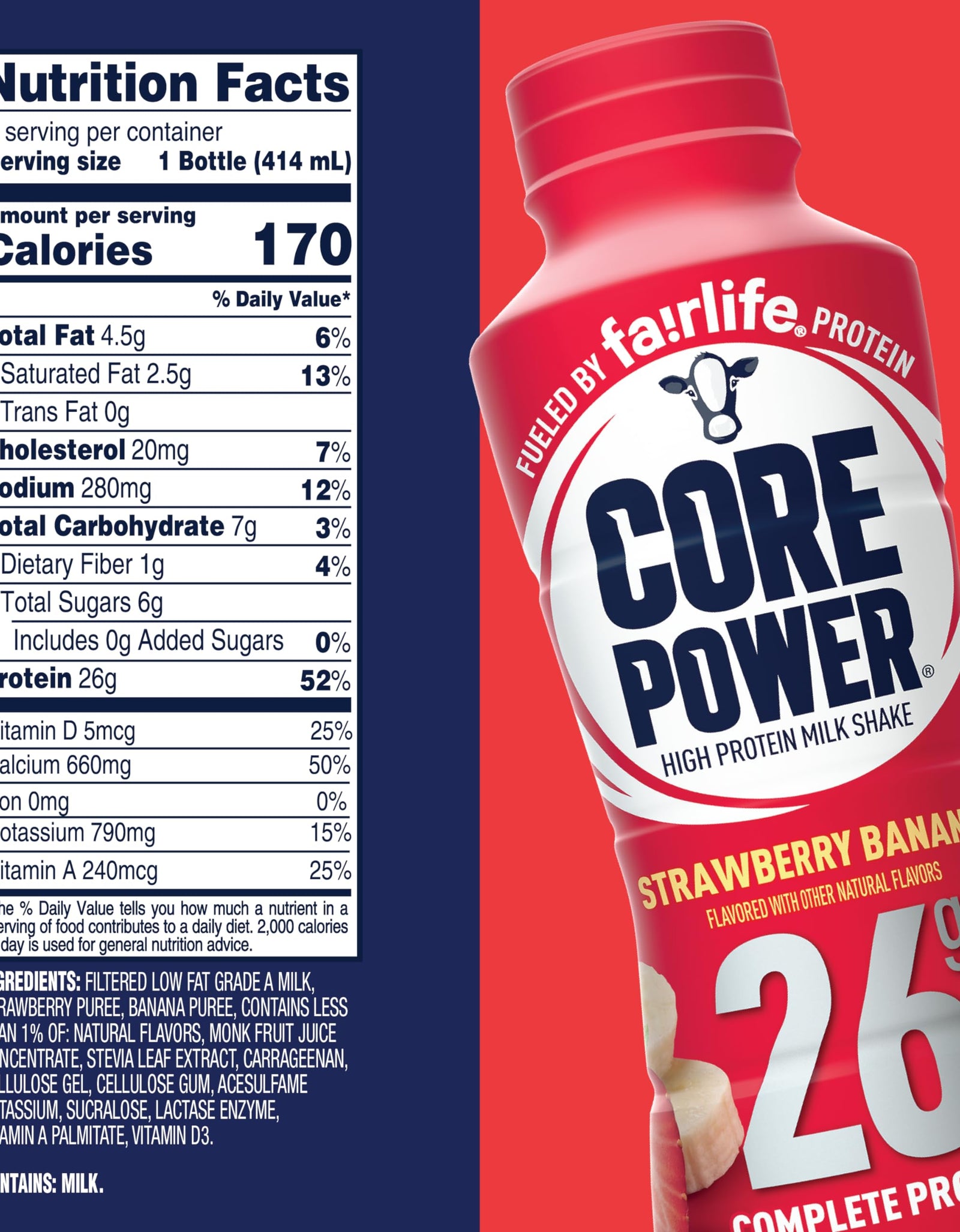 Core Power Protein Shake, Chocolate, 26g Bottle, 14oz, 12 Pack