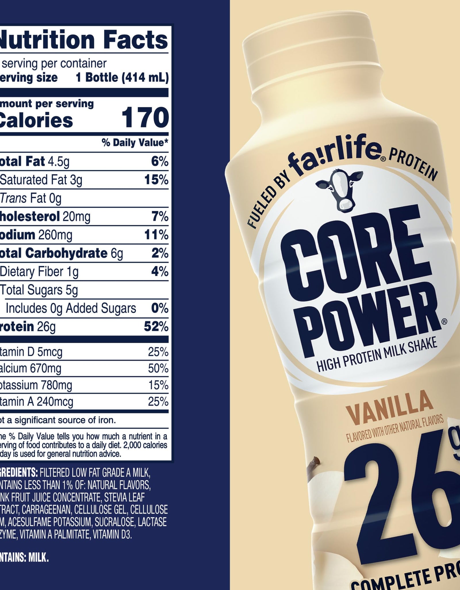 Core Power Protein Shake, Chocolate, 26g Bottle, 14oz, 12 Pack