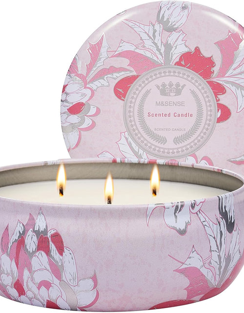 Load image into Gallery viewer, M&amp;SENSE Soy Scented Candles for Home 12oz, 3 Wick Highly Scented 40 Hours Long Lasting, Pomegranate Scented Portable Tin Candles for Travel, Spa, Bath, Yoga
