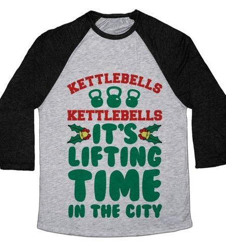 KETTLEBELLS KETTLEBELLS IT'S LIFTING TIME in the CITY UNISEX TRI-BLEND BASEBALL TEE