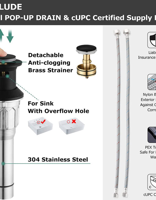 Load image into Gallery viewer, 2-Handle Bathroom Faucet with Metal Drain Assembly &amp; Supply Lines NSF Cupc Certified, Matte Black, 1359104
