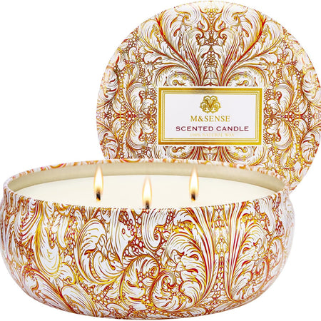 M&SENSE Soy Scented Candles for Home 12oz, 3 Wick Highly Scented 40 Hours Long Lasting, Pomegranate Scented Portable Tin Candles for Travel, Spa, Bath, Yoga