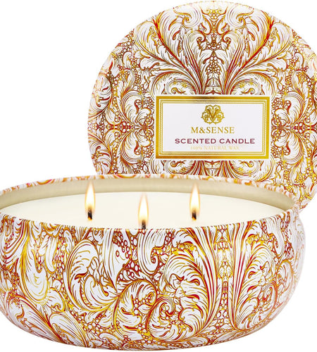 M&SENSE Soy Scented Candles for Home 12oz, 3 Wick Highly Scented 40 Hours Long Lasting, Pomegranate Scented Portable Tin Candles for Travel, Spa, Bath, Yoga