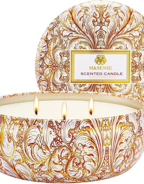 Load image into Gallery viewer, M&amp;SENSE Soy Scented Candles for Home 12oz, 3 Wick Highly Scented 40 Hours Long Lasting, Pomegranate Scented Portable Tin Candles for Travel, Spa, Bath, Yoga
